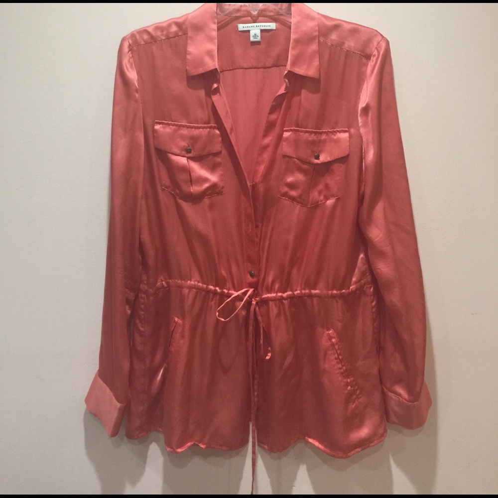 Coral 100% silk shirt with draw string belt